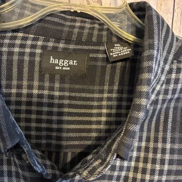 Haggar Gray & Black Two Pocket Tailered Dress Casual Long Sleeve Shirt Size XXL - Picture 6 of 9